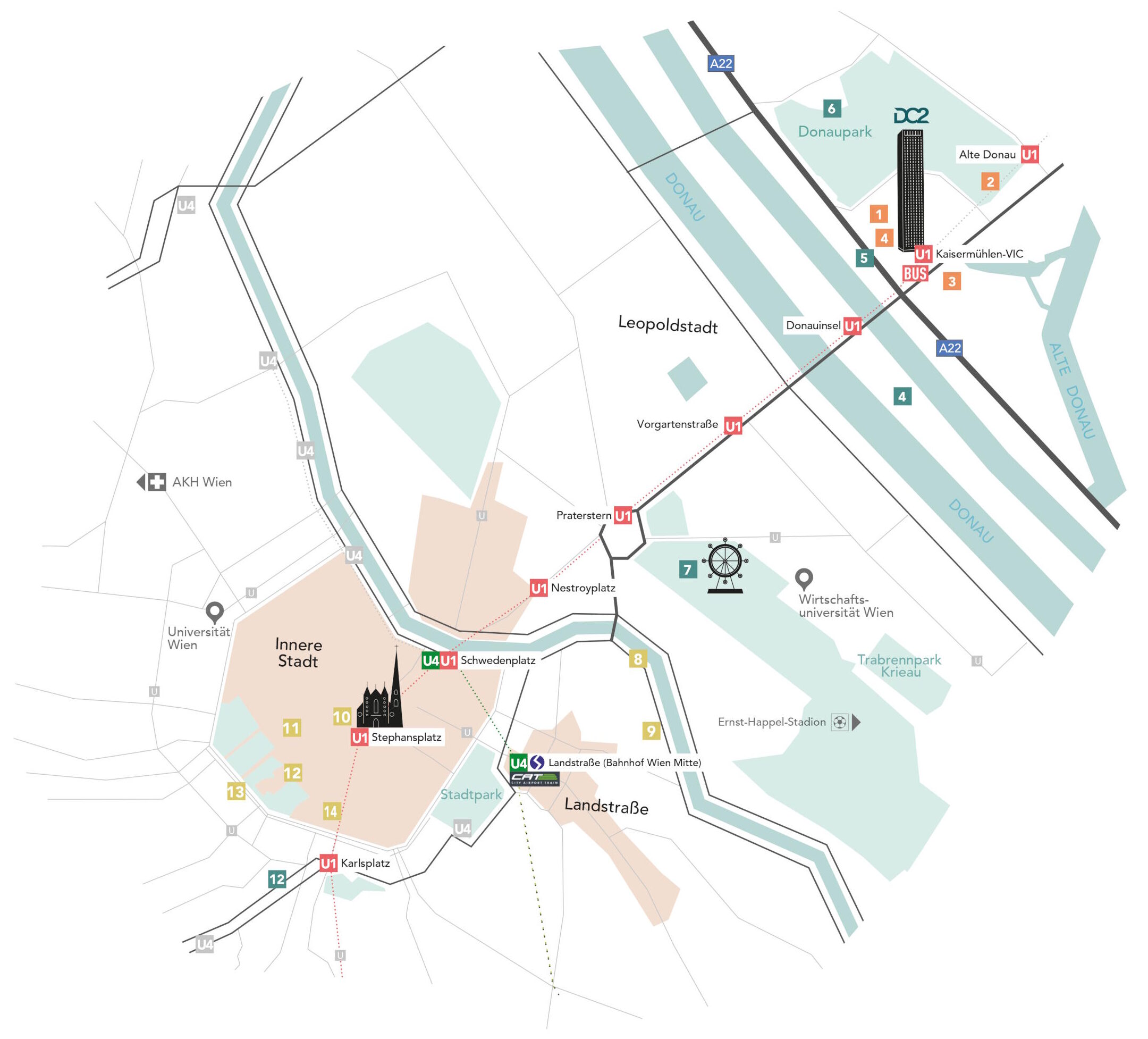 Visualisierung eines Wiener Stadtplabns als DC2 Makroplan mit U-Bahn Anbindung